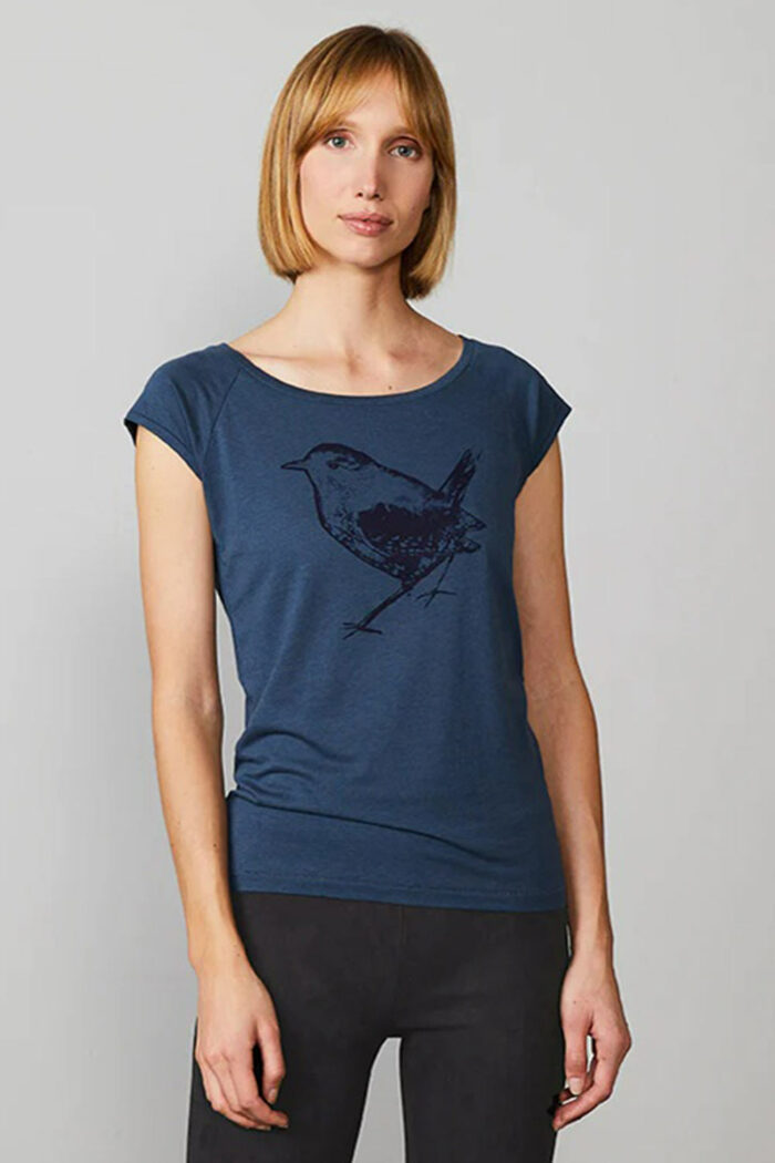 T-shirt bamboe-biokatoen winterkoninkje denimblauw