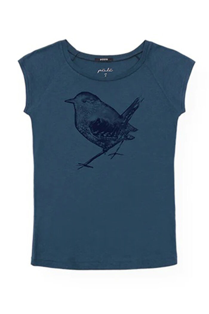 T-shirt bamboe-biokatoen winterkoninkje denimblauw - Afbeelding 2