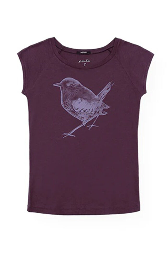 T-shirt bamboe-biokatoen winterkoninkje aubergine