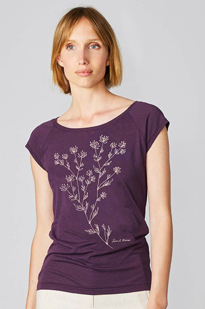 T-shirt aubergine bamboe-biokatoen zeevenkel