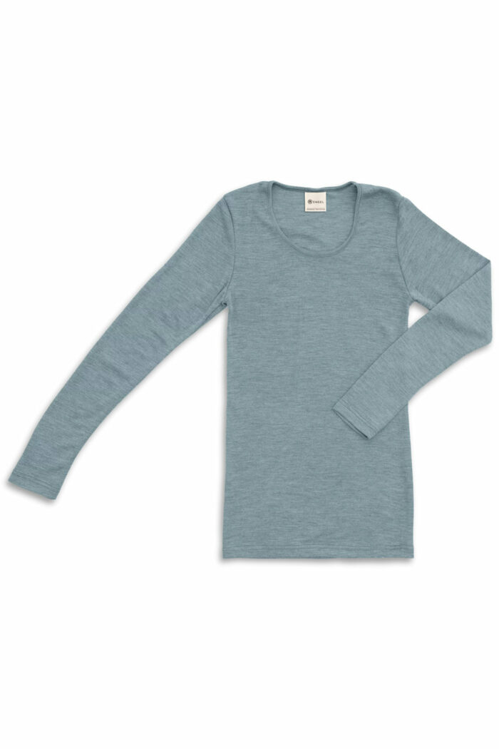 Shirt wol zijde lange mouw ronde hals lichtblauw