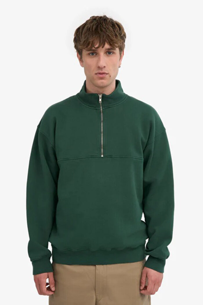 Groene sweater trui met rits biokatoen - Afbeelding 2