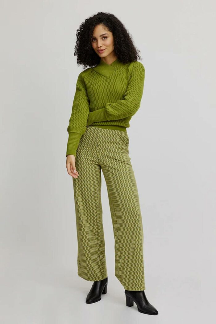 Groene jacquard broek retro look