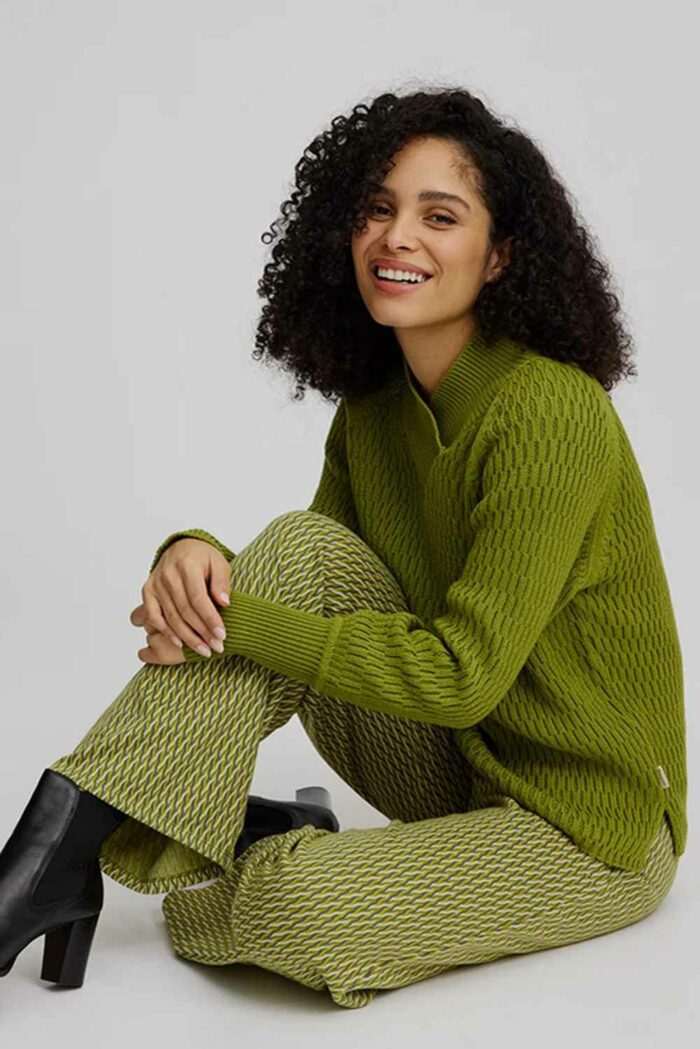 Groene jacquard broek retro look - Afbeelding 4