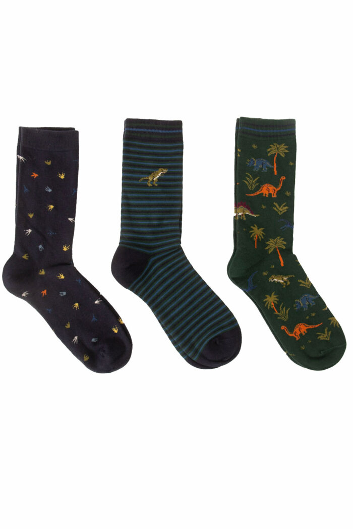 Sokken katoen 3-pack dinosaurus en streep