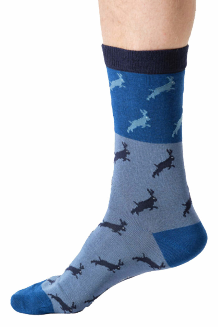 Sokken bamboe met haasjes blauw