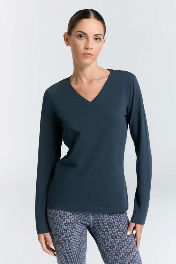 Basic v-hals shirt slim fit donkerblauw