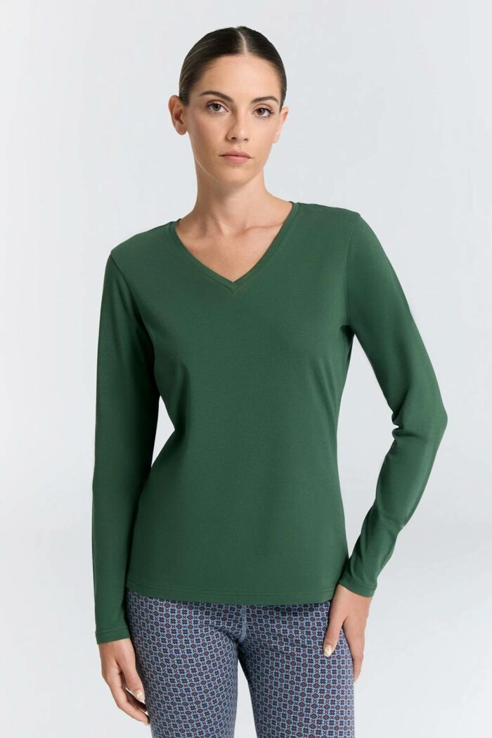 Basic v-hals shirt slim fit groen
