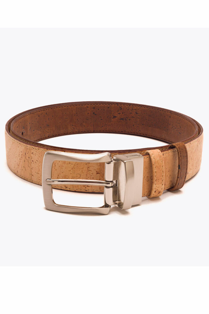 Vegan riem kurk 3,5 cm reverse beige/bruin