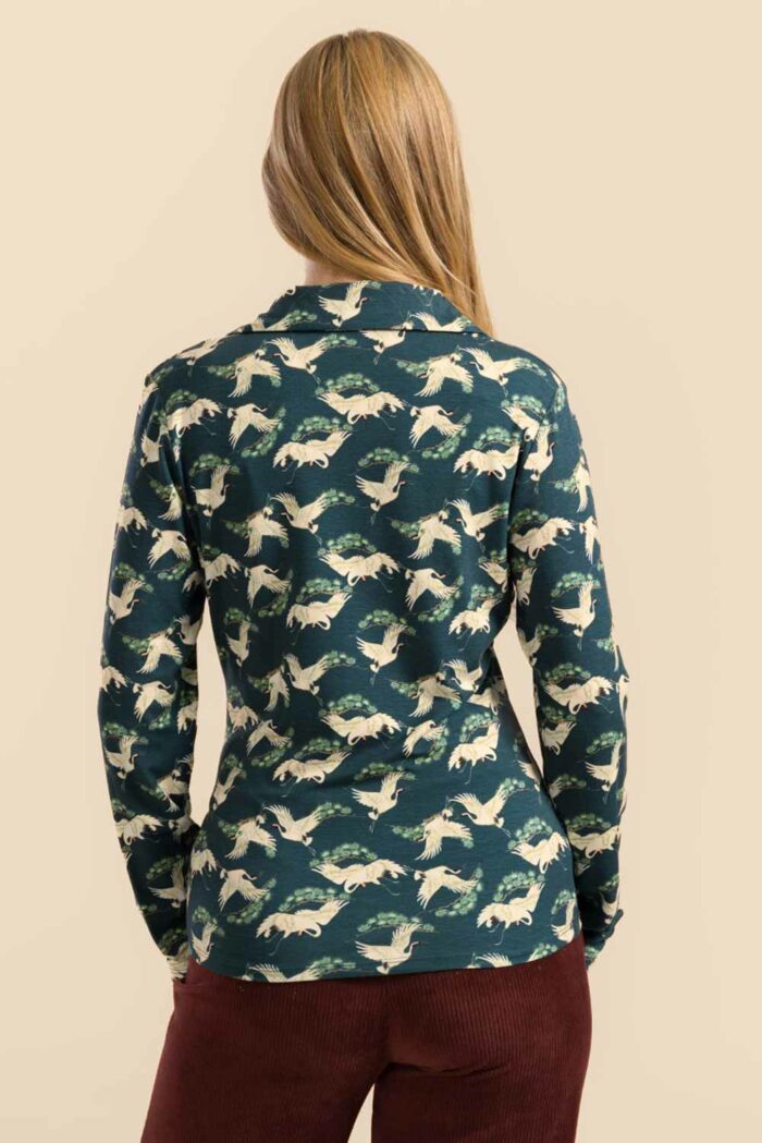 Shirt met kraagje en v-hals kraanvogels - Afbeelding 3
