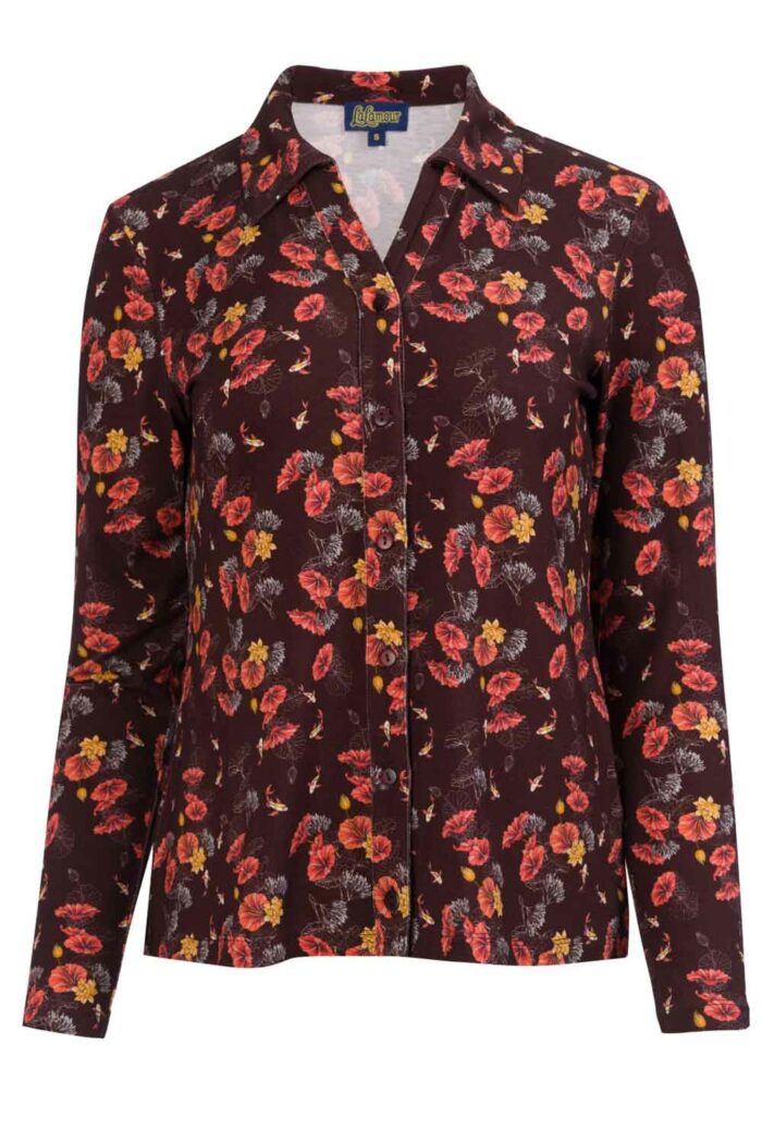 Blouse bruin herfstbloemen - Afbeelding 2