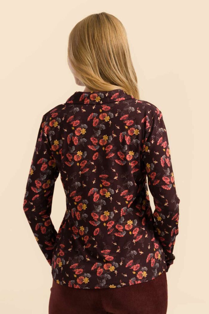 Blouse bruin herfstbloemen - Afbeelding 3