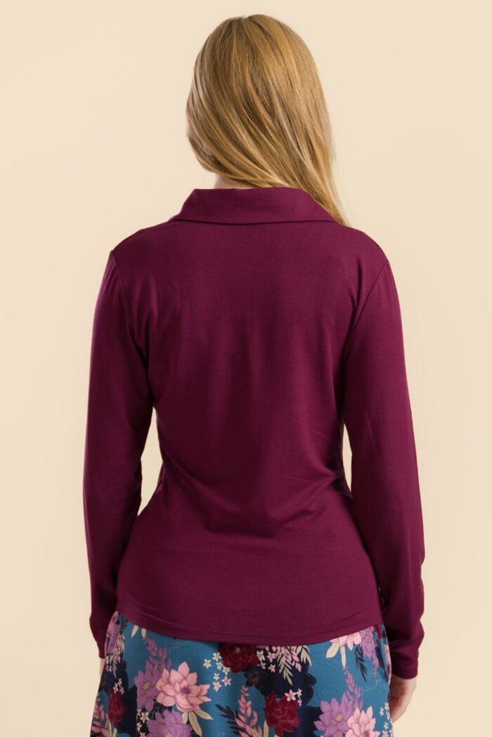 Shirt met kraagje en v-hals bordeaux - Afbeelding 3