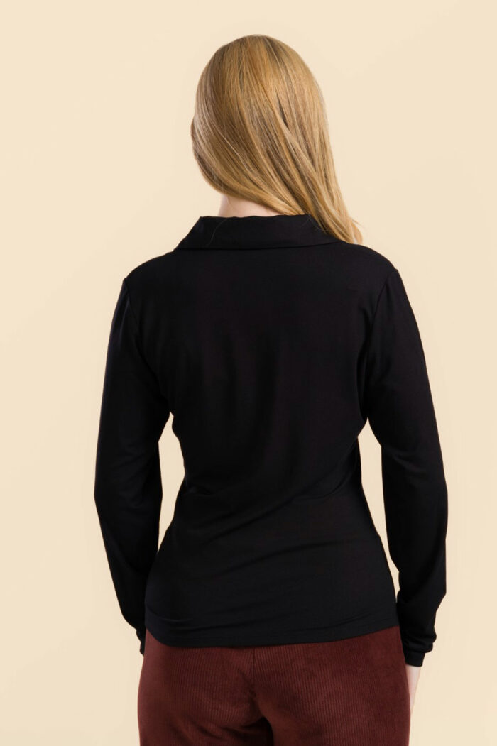Shirt met kraagje en v-hals zwart - Afbeelding 2