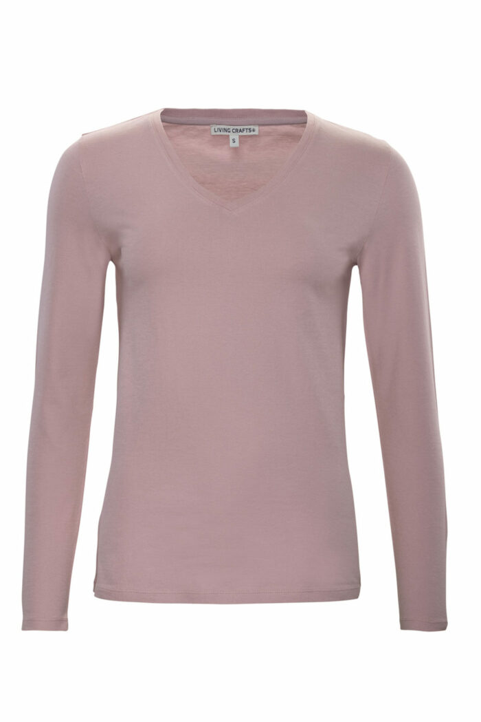 Dames lange mouwenshirt v-hals lichtroze - Afbeelding 2