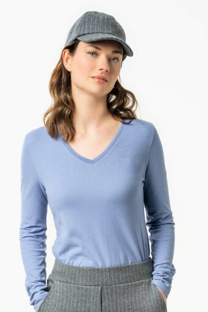 Dames lange mouwenshirt v-hals lavendel - Afbeelding 2