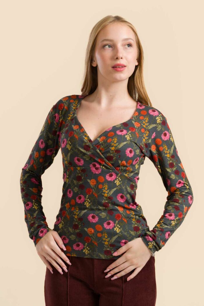 Shirt met overslag bloemen