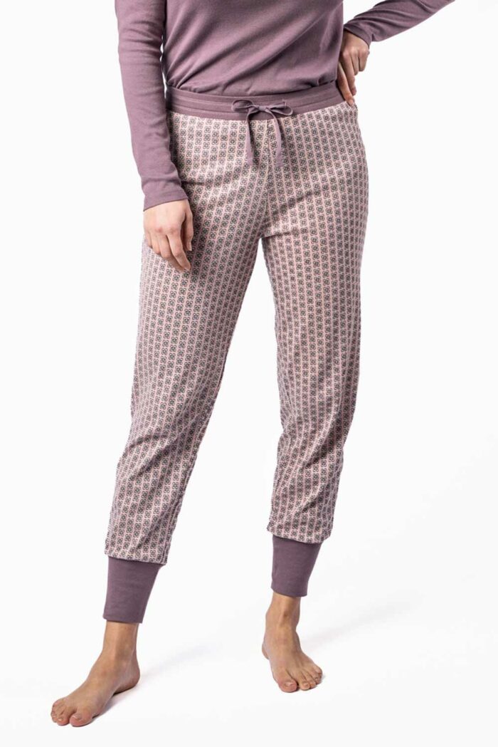 Pyjamabroek oudroze met klein bloemenprintje - Afbeelding 2