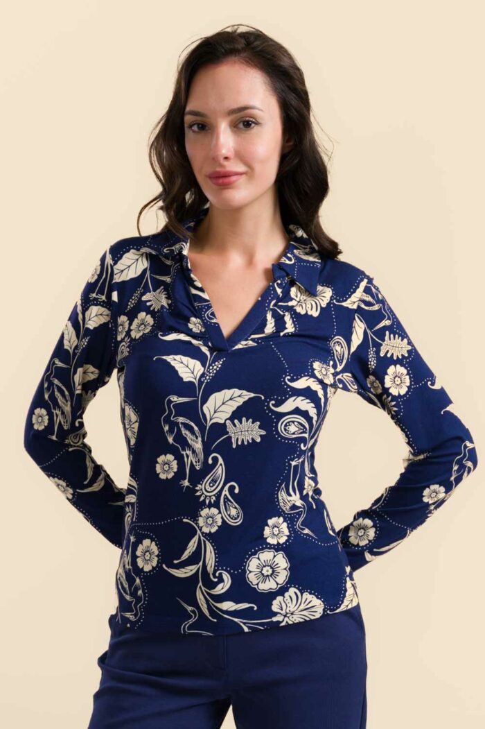 Shirt met kraagje en v-hals paisley - Afbeelding 2