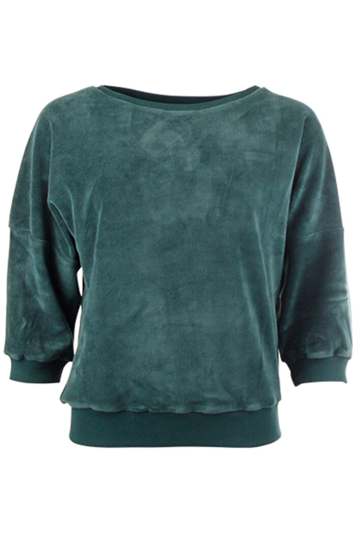 Sweater velours driekwart mouw pinegreen