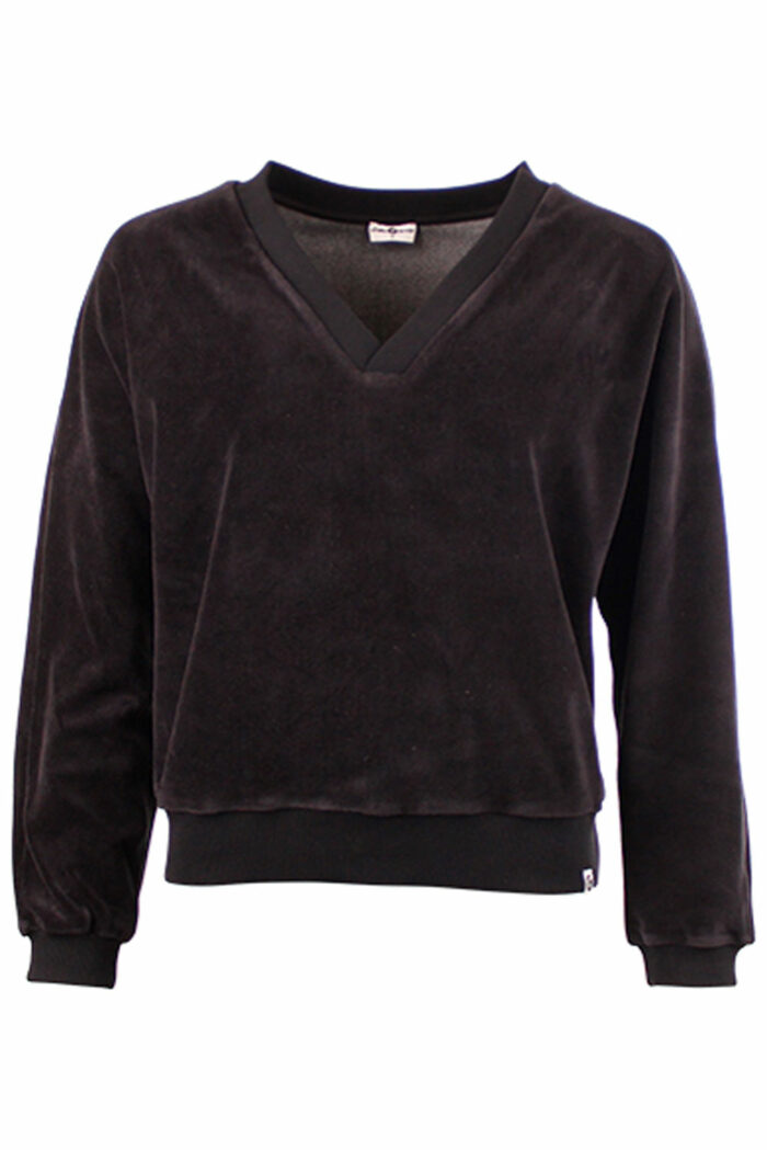 Sweater velours v-hals deep black