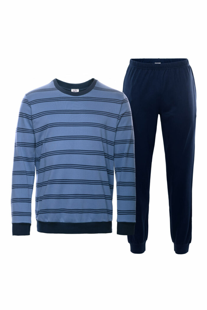 Herenpyjama biokatoen blauwe strepen