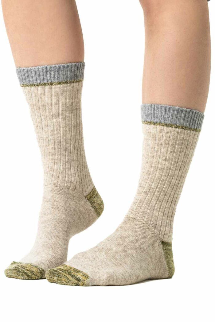 Wollen sokken met biokatoen beige-olijfgroen