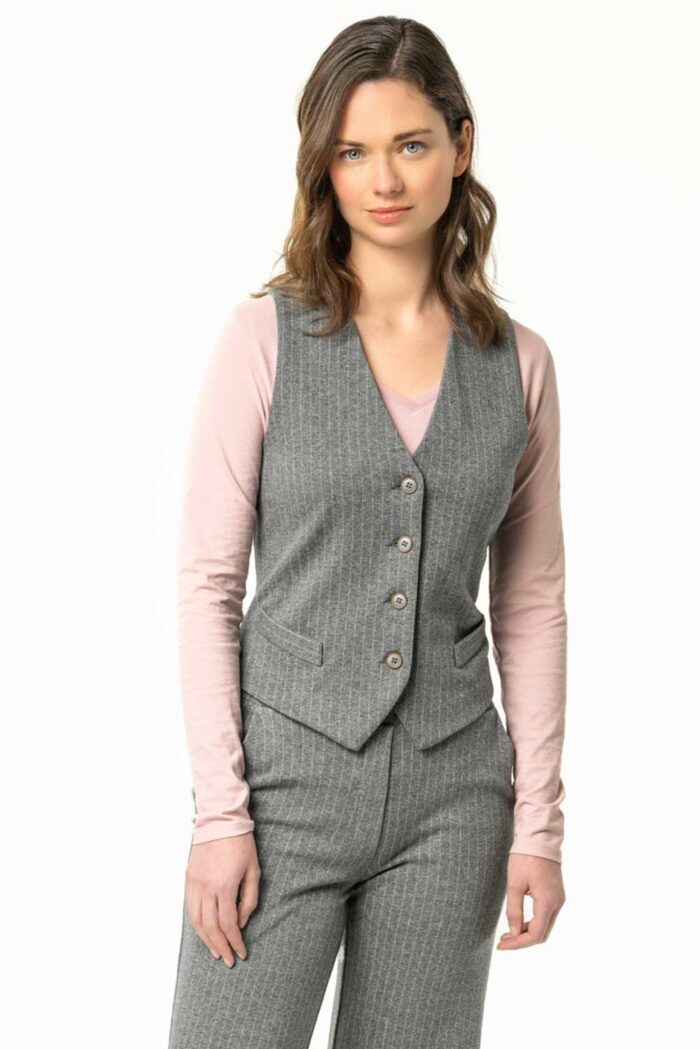 Gestreept gilet 100% biokatoen grijs - Afbeelding 2