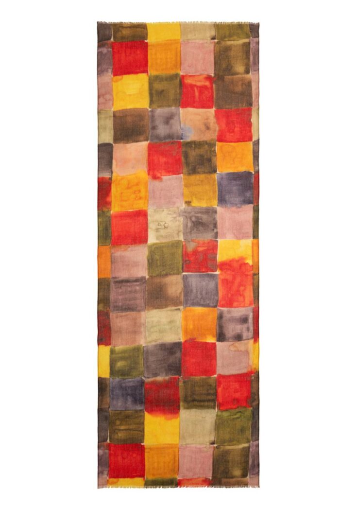 Dunne geruite geweven wollen sjaal multicolor