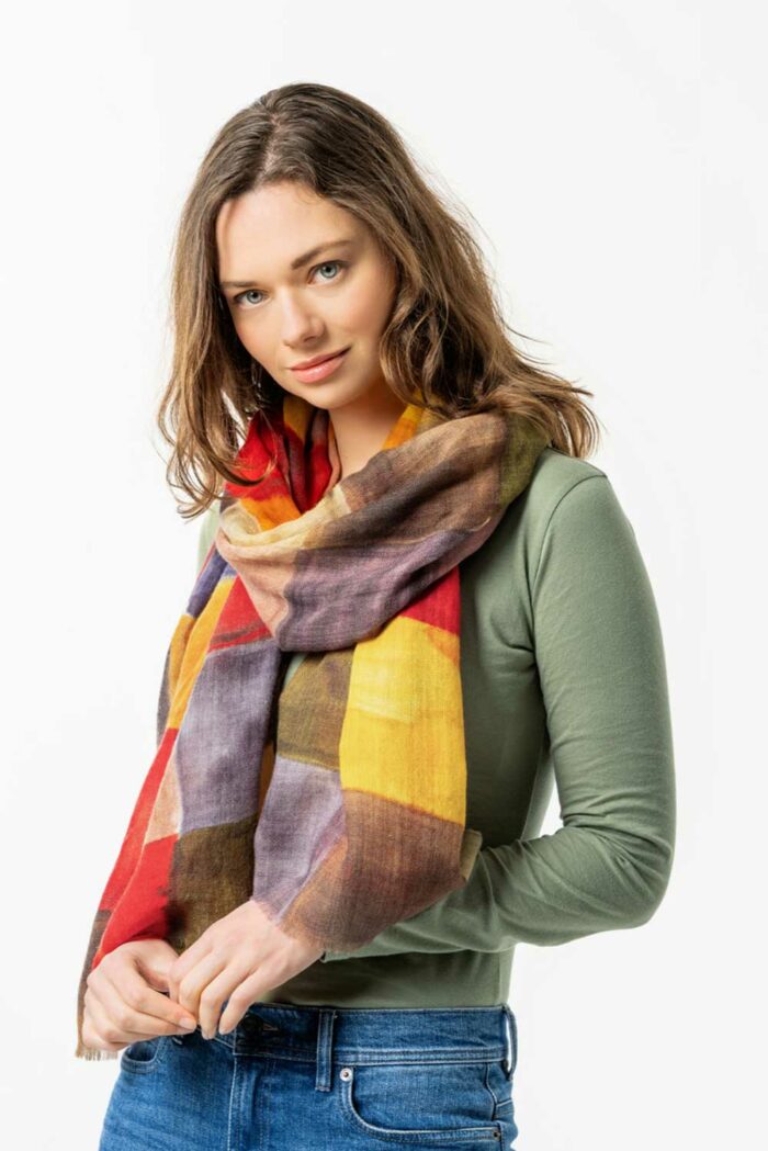 Dunne geruite geweven wollen sjaal multicolor - Afbeelding 2