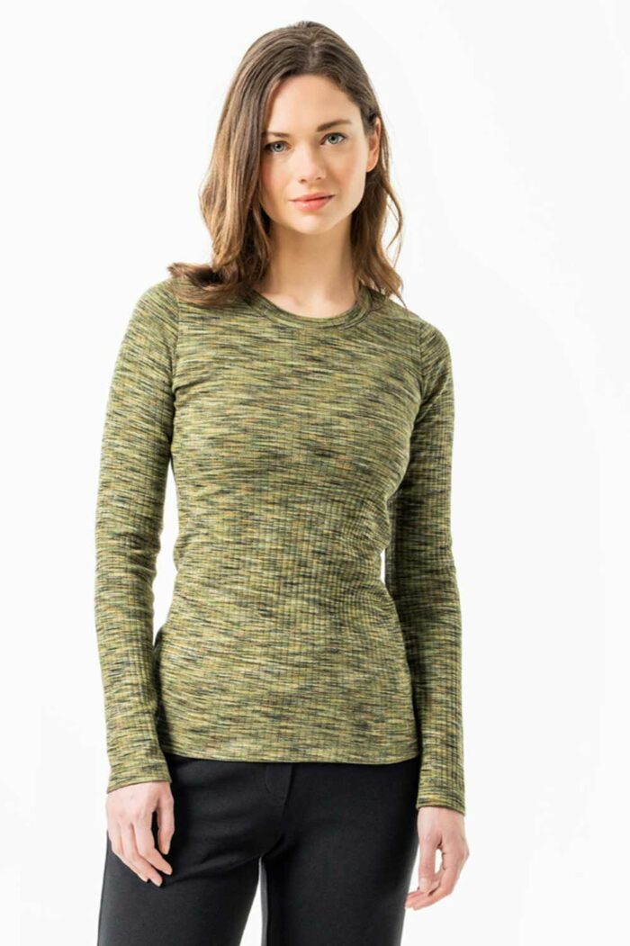 Groengemeleerd ribshirt lange mouwen