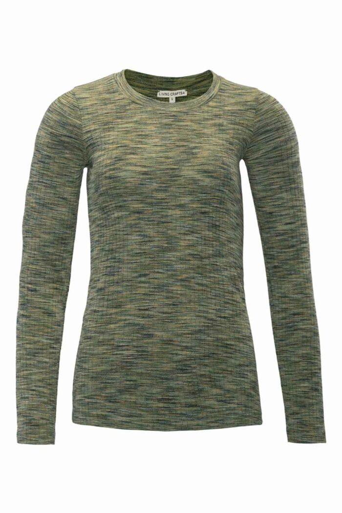 Groengemeleerd ribshirt lange mouwen - Afbeelding 3