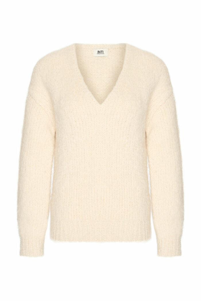 Baby alpaca trui met v-hals ecru