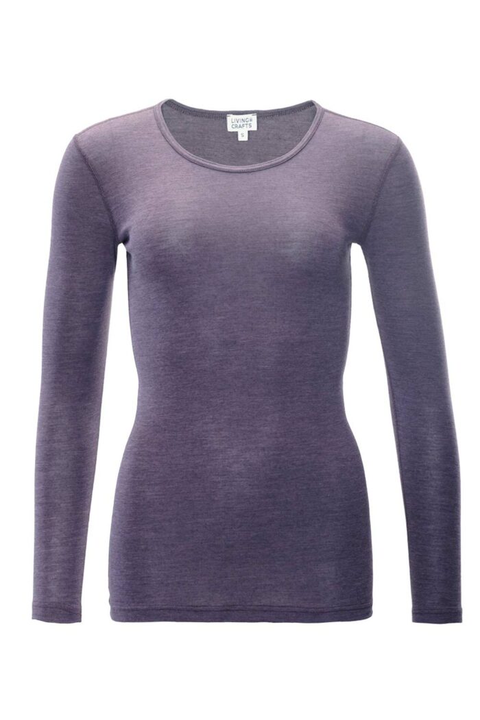 Lange mouwenshirt wol katoen aubergine - Afbeelding 2