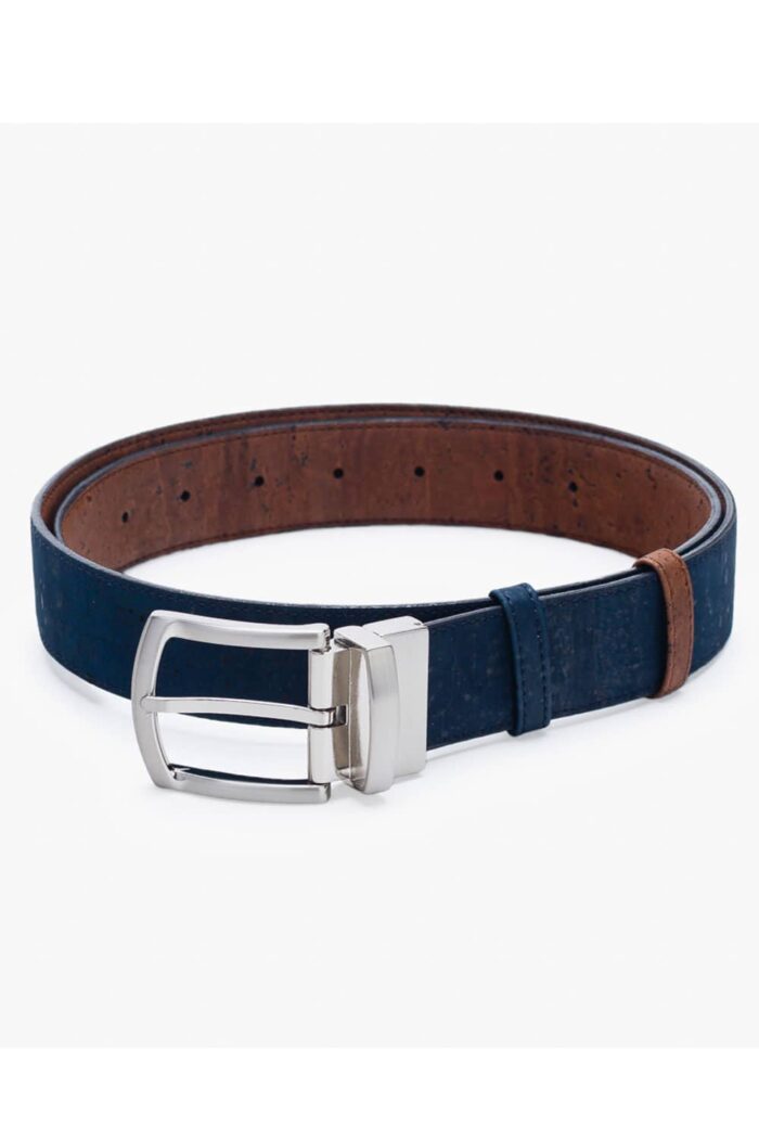 Vegan riem kurk 3,5 cm reverse bruin/blauw