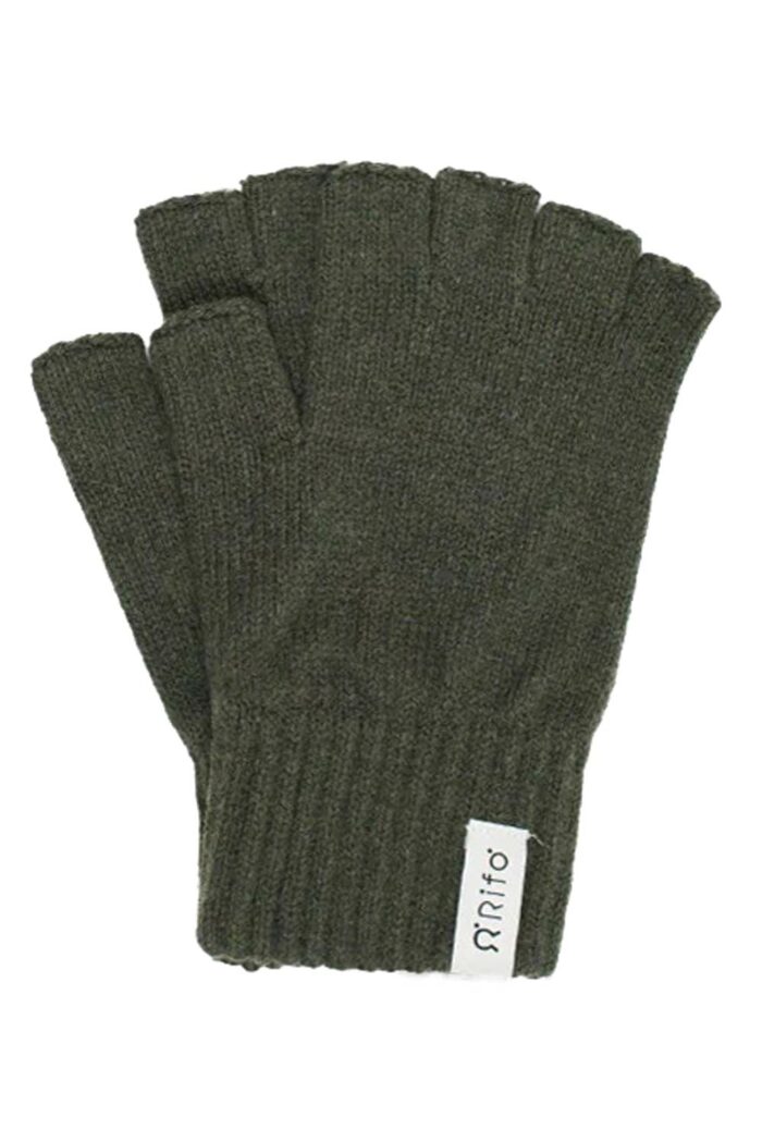 Dames Handschoenen zonder vingers olijfgroen gerecyclede wol
