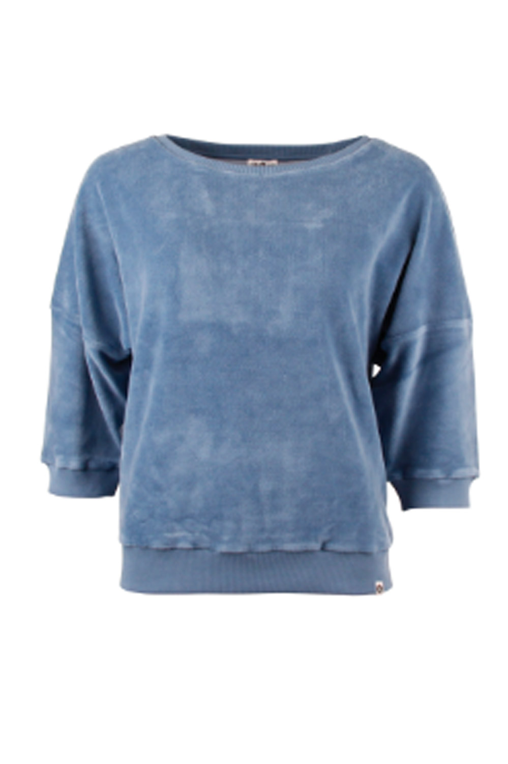 Sweater velours driekwart mouw lichtblauw