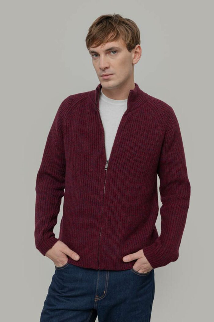 Herenvest recyclede wol bordeaux melange