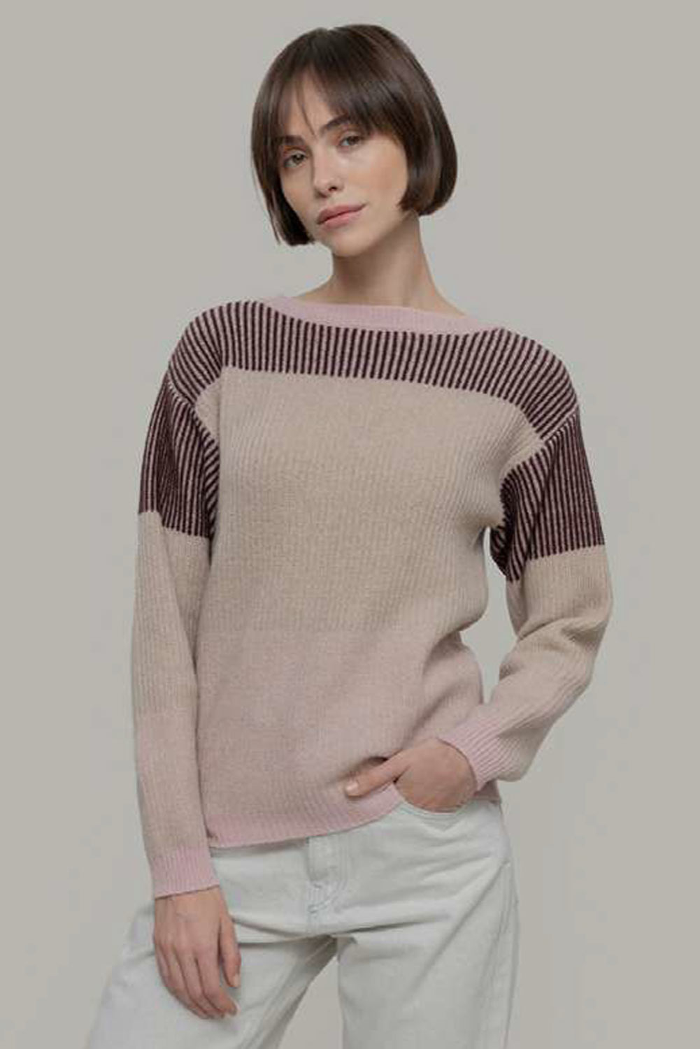 Beige trui recycled kasjmier