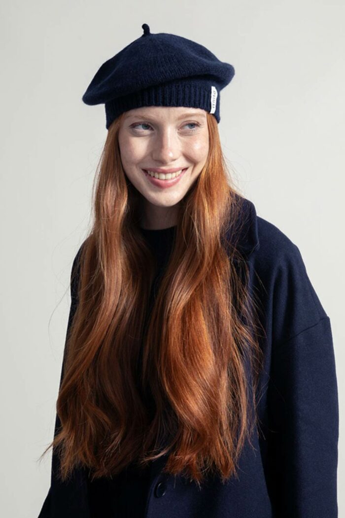 Baret van gerecyceld kasjmier donkerblauw