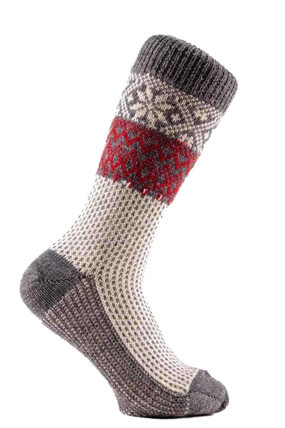 Noorse wollen sokken grijs naturel rood