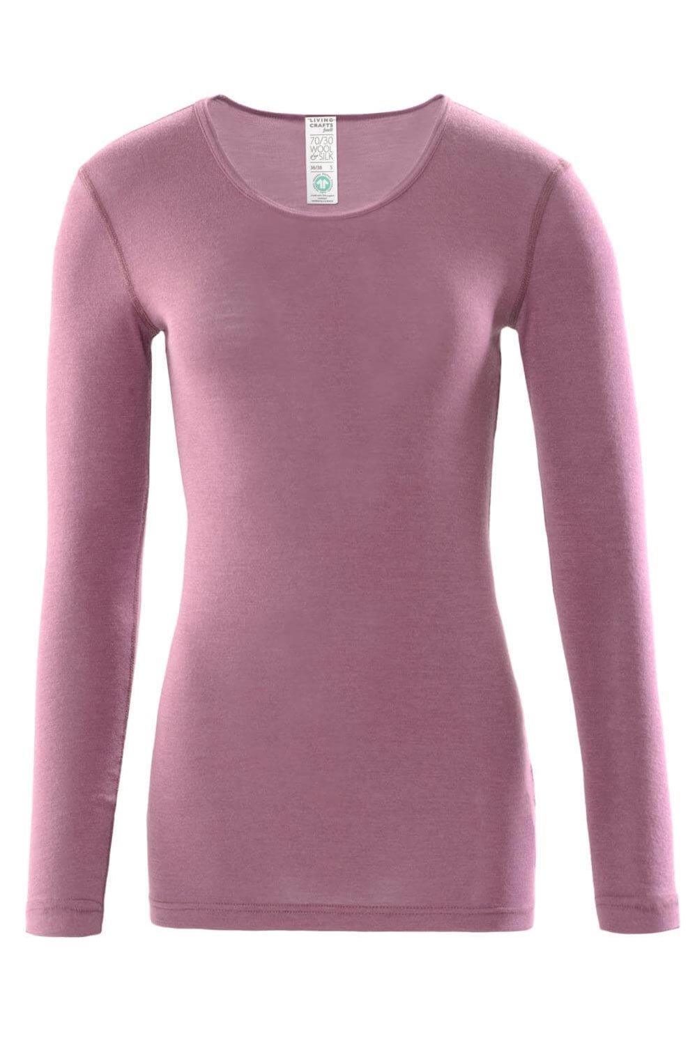 Shirt v-hals met lange mouw wol-zijde roze