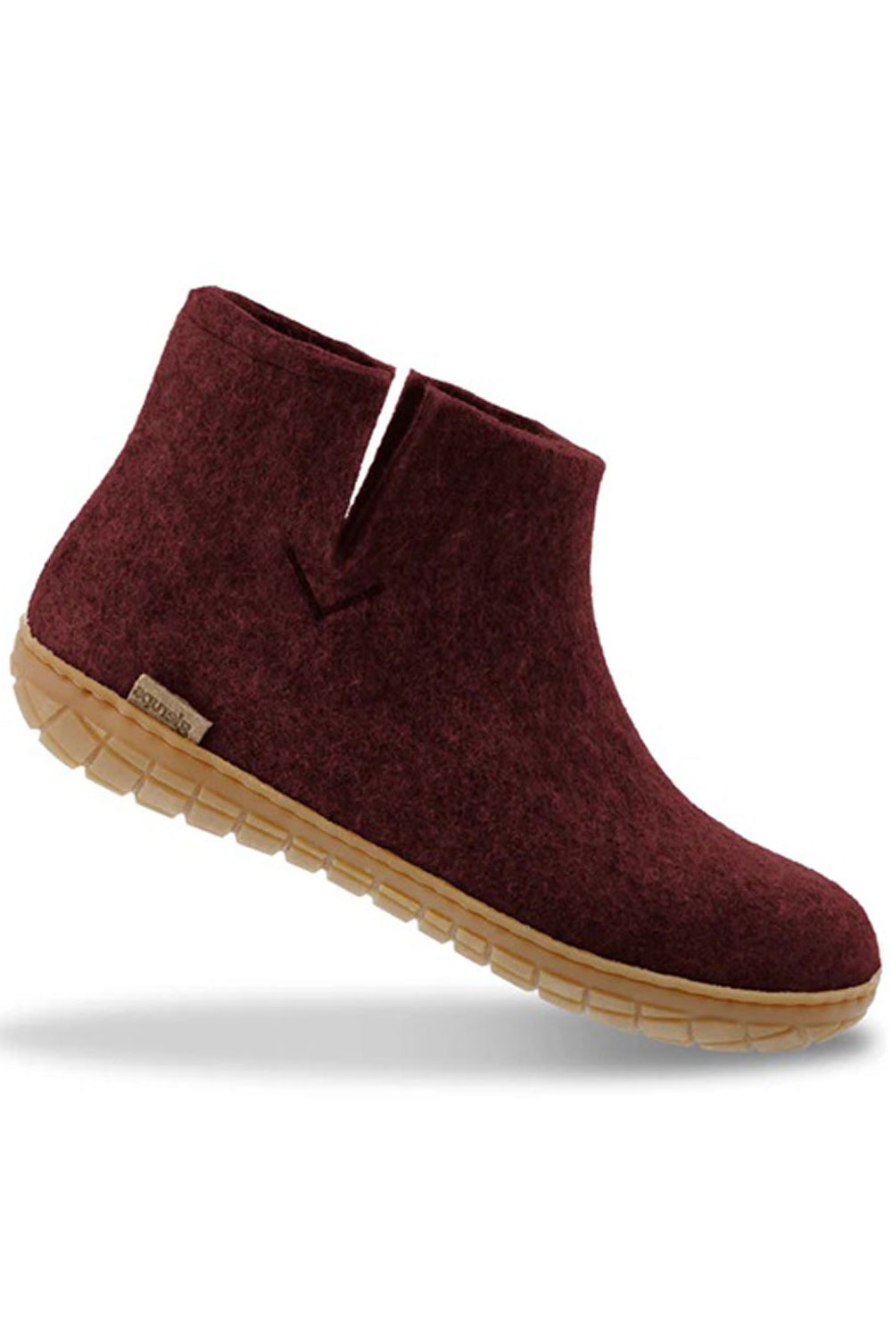 Wollen slof laars - rubber zool - bordeauxrood
