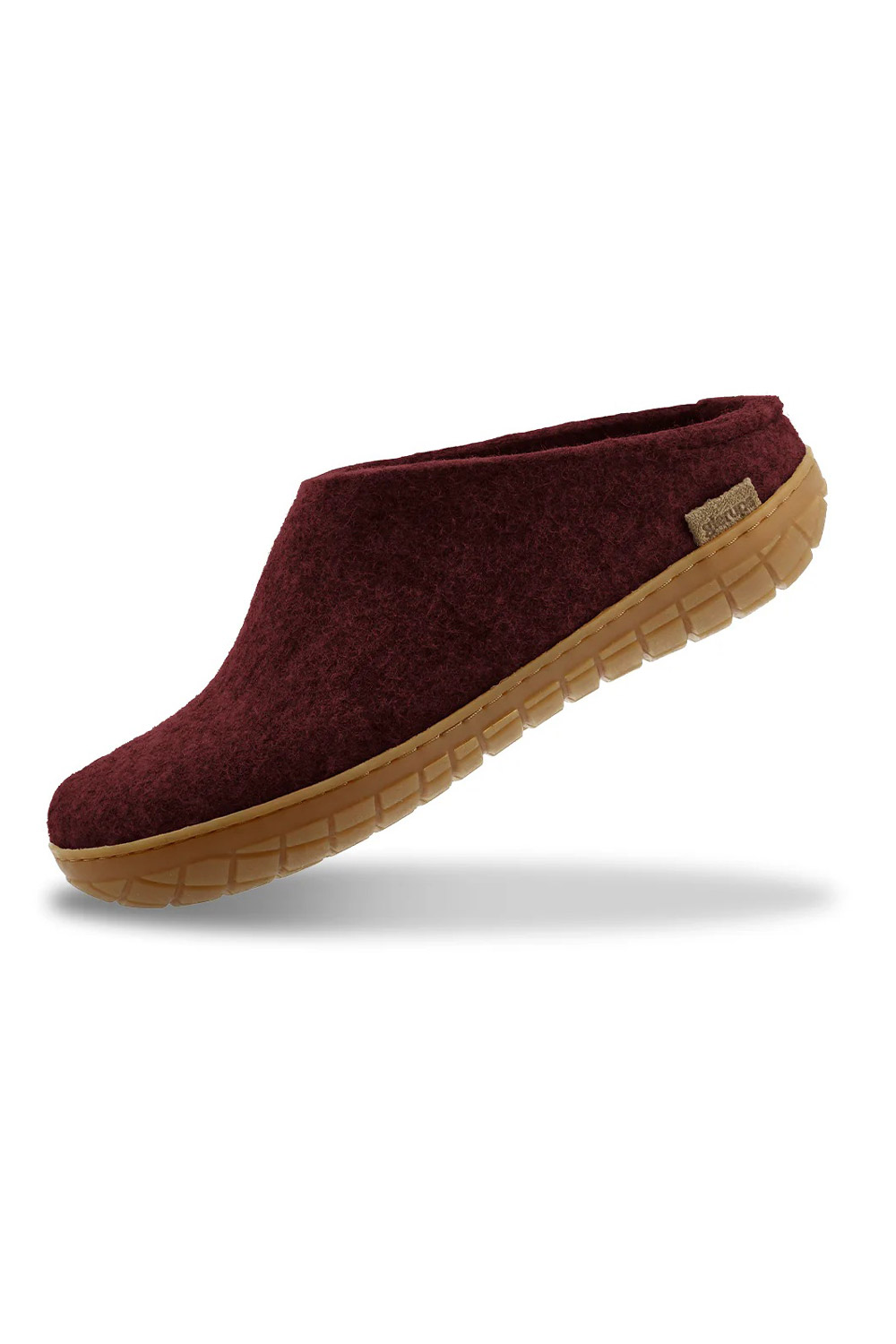 Wollen slof slipper - rubber zool - bordeauxrood