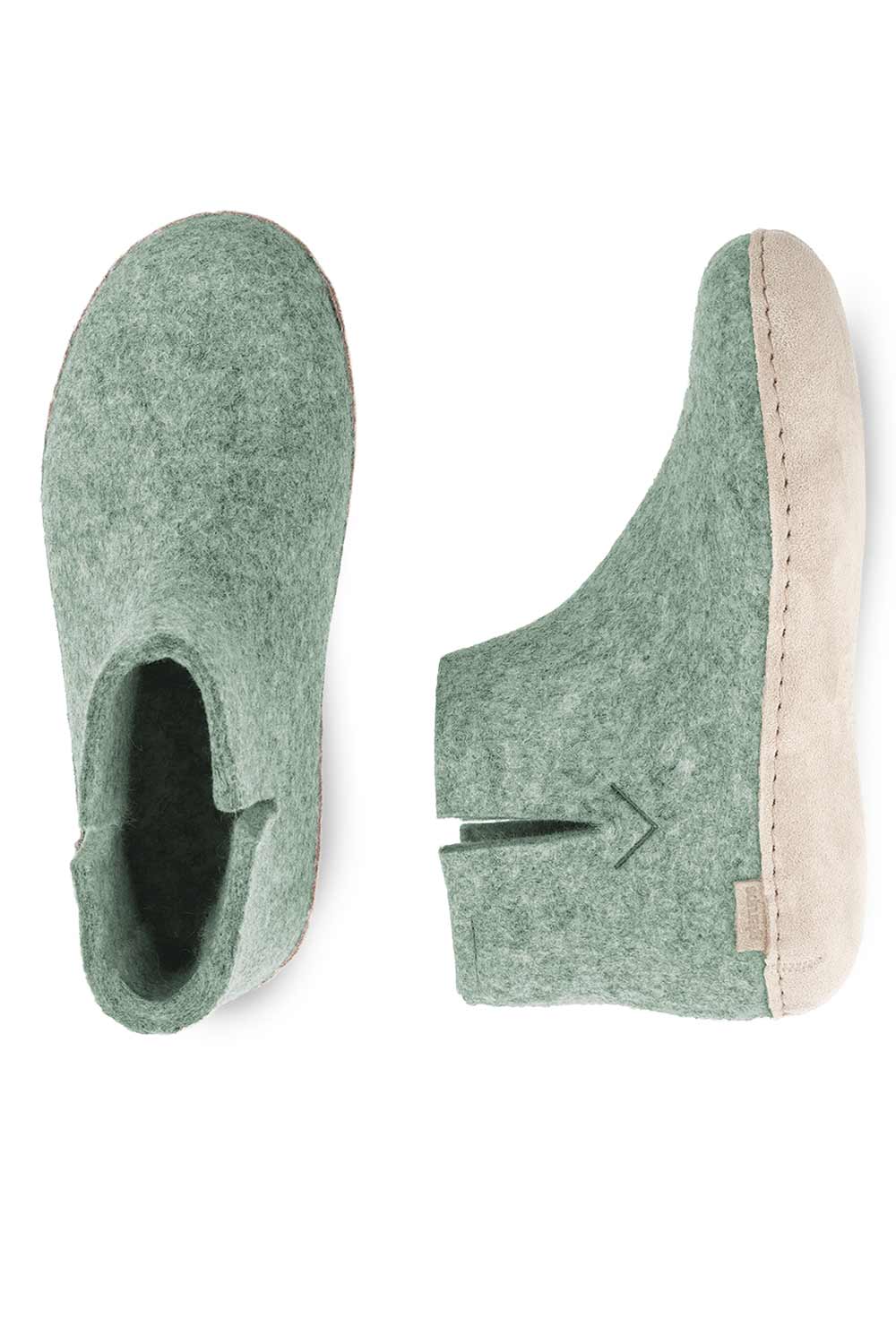 Wollen slof laars - leren zool- lichtgroen