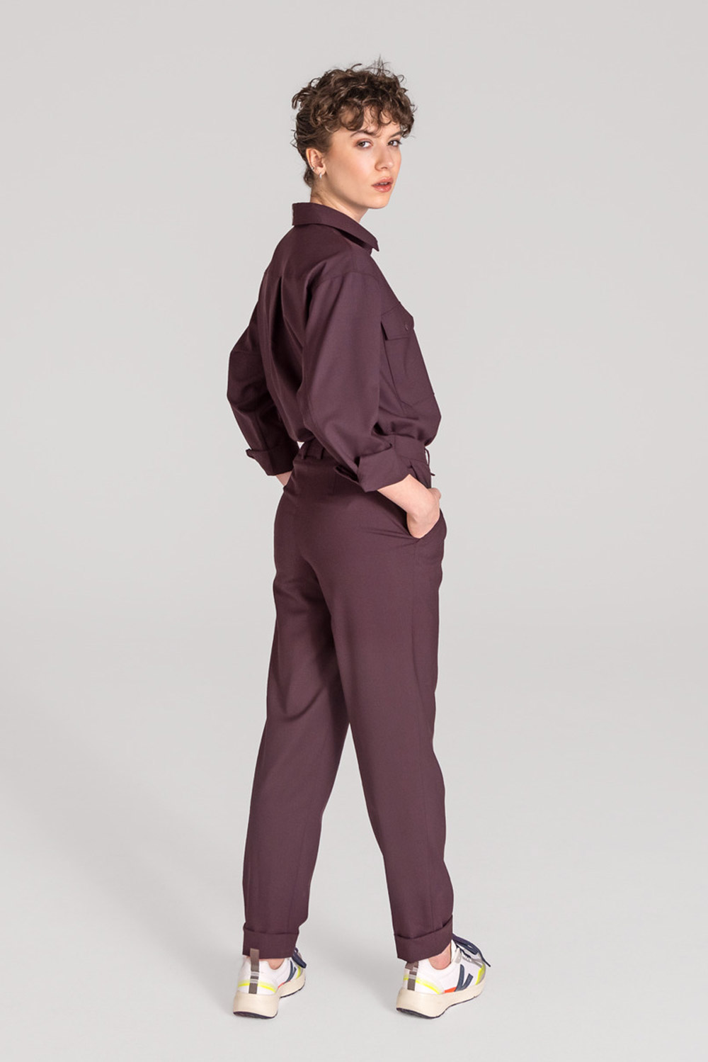 Dunne wollen broek aubergine - Afbeelding 3