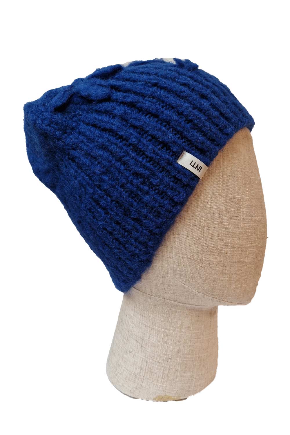 Handgebreide muts met bloemen blauw - Afbeelding 2