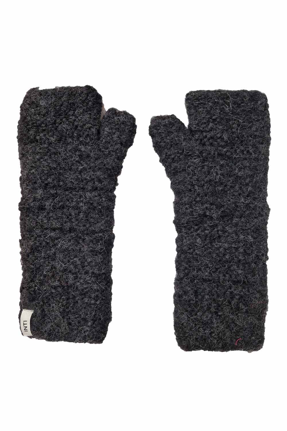Handgebreide vingerloze wanten antraciet