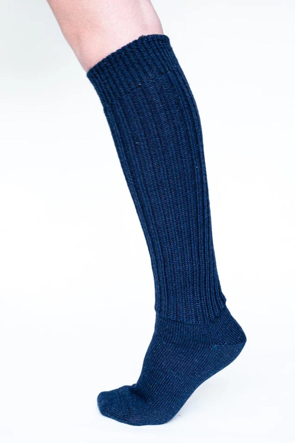 Warme wollen kniekous donkerblauw