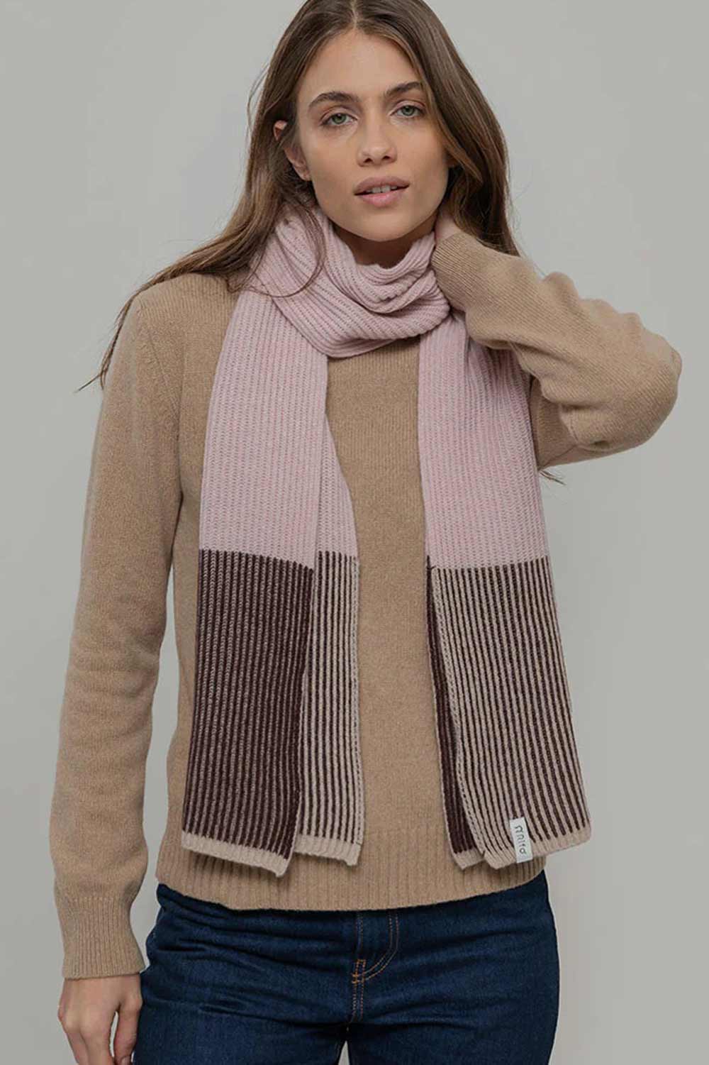 Sjaal gerecycled kasjmier roze beige bruin - Afbeelding 3